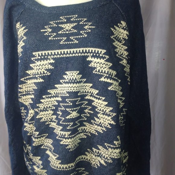 NAVY BLUE TERRY CLOTH TRIBAL FAIRAISLE OLD NAVY WINTER SWEATER - Picture 3 of 5